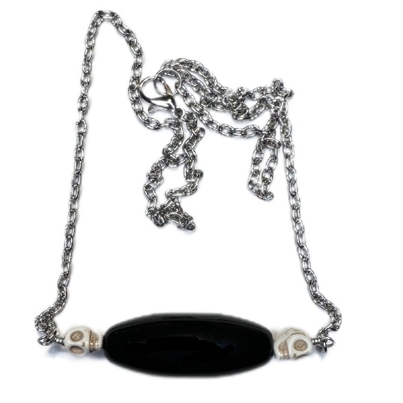 Hand Crafted Jewelry - Skull Black bead necklace handmade 21 inches long